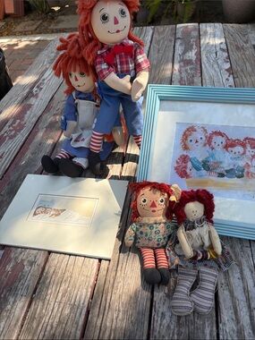 Handmade Rag Doll Toy Set - Red Hair Plush Dolls (Set of 4) plus  2 pictures
